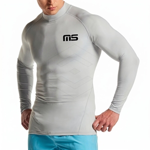 Custom Logo Men's Long Sleeve <b>Compression</b> Rash Guard Quick Dry Front Logo Gray Full Sleeve Sport Top - Product Image 1