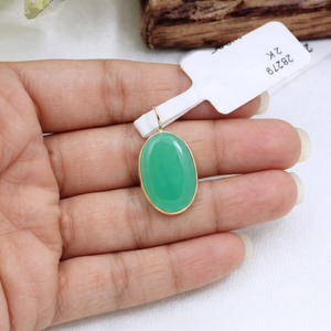Nouveau naturel ovale Cabochon coupe chrysophrase pierre précieuse pendentif 18k or jaune fait à la main femmes pendentif bijoux pour la vente en gros - Product Image 2