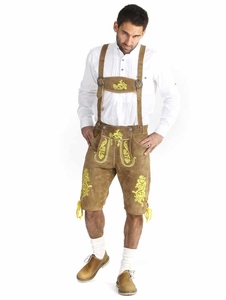 Shorts en cuir pour homme, tenue de fête, Lederhosen traditionnels avec broderie à motifs et bretelles en cuir pour événements culturels - Product Image 5