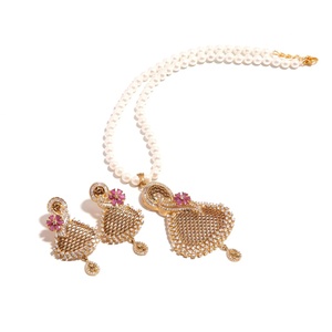 Swan Pendant Pearl <b>Necklace</b> Set 22K Gold Plated <b>Ruby</b> Pink CZ Vintage Bridal Indian Wedding Statement <b>Necklace</b> for Women & Unisex - Product Image 2