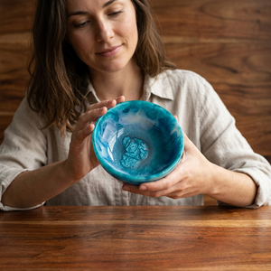 Handmade Eco-Friendly Polished Resin Bowl Blue Glaze Carved Classic Tableware Stocked Gifting - Product Image 1
