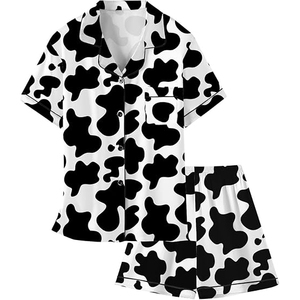 Ensemble de pyjama décontracté d'été en jersey uni à manches courtes et taille élastique pour femme, avec col Peter Pan et short - Product Image 1