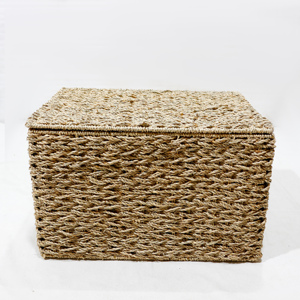 Natural Rattan Storage Baskets Rectangle With Lid Eco-Friendly <b>Rustic</b> Multi-Purpose Neatening Organizer Set - Product Image 5