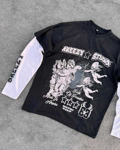 Streetwear personnalisé chemise pour hommes double couche manches t-shirt unisexe 2 en 1 double couche à manches longues t-shirt - Product Image 1