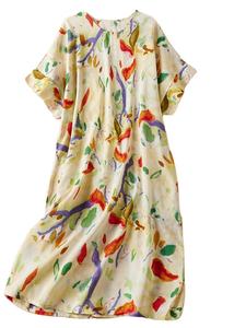 Robe d'été vintage à fleurs, grande taille, décontractée, ample, pour femmes, en coton et en lin - Product Image 5
