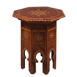 Table d'appoint octogonale en bois de noyer massif, style marocain, incrustation nacre, fabrication artisanale, meuble d'appoint au prix le plus bas - Product Image 4