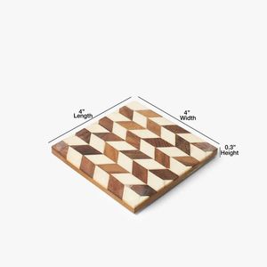 Wooden Square <b>Coasters</b> Set With Geometric Pattern Modern Design Non-Slip Mats For Table Decor - Product Image 4