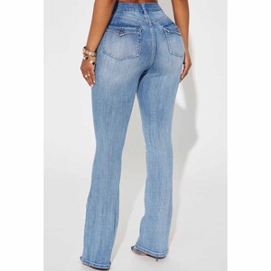 Hot Selling Simple Comfort Stretch Skinny <b>Boot</b> Cut <b>Vintage</b> Summer Women's High Rise Distressed Washed Denim Jeans - Product Image 2