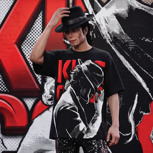 T-shirt noir imprimé King Michael Jackson pour homme, manches courtes, col rond, coupe ample, style jersey décontracté, 100 % coton, écologique - Product Image 6