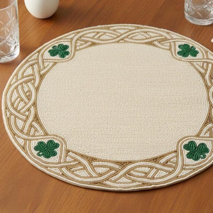 Manteles individuales con diseño de trébol verde y crema, hechos a mano con cuentas, decoración artesanal para mesa, por Blossom Craft India - Product Image 5