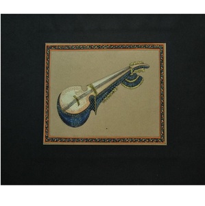 Peinture d'instrument de musique Sarod peinte à la main, art de la musique classique indienne, décoration murale traditionnelle pour la maison, salon - Product Image 2