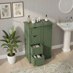 Mobile da Bagno Verde Foresta con 4 Cassetti e 1 Anta in MDF Verniciato e Rivestimento in Melamina 56*30*82.5cm con Strisce Verticali - Product Image 4