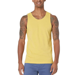 เสื้อกล้ามคอกลมแขนกุดสำหรับผู้ชาย สีทึบ ผ้าถัก สวมใส่สบาย สีเหลือง - Product Image 1