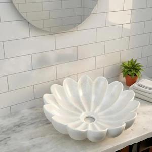 Lavabo de Lujo de Mármol Blanco con Diseño de Flor de Loto, Hecho a Mano, para Baño, Lavabo Decorativo Moderno para Encimera - Product Image 3