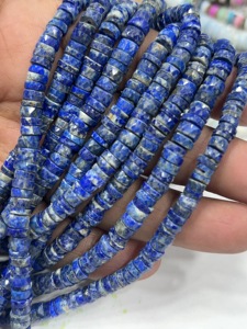 Perles de pierres précieuses de haute qualité pour la fabrication de bijoux, 17 pouces, Lapis Lazuli bleu naturel, facettées, forme Heishi, taille 7-8 mm - Product Image 2
