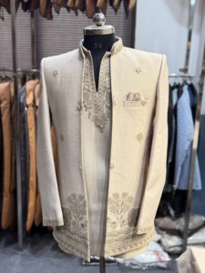Costume Jodhpuri brodé ouvert pour homme, ensemble Kurta de mariage royal, Sherwani Indo-Occidental, tenue ethnique formelle - Product Image 4