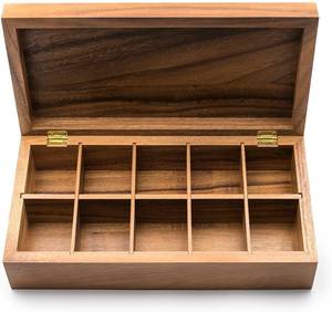 Boîte de rangement en bois détachable pour sachets de thé avec 4x8 compartiments, style campagnard, présentoir de rangement pour sachets de thé, coffre naturel - Product Image 4