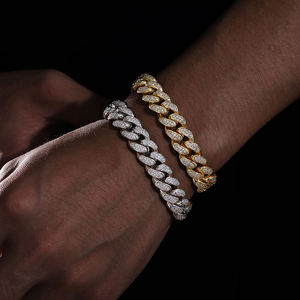 Pulsera de Cadena con Diamantes Chapada en Oro de 18K para Hombre, Estilo Hiphop, Corte Brillante Redondo, Engaste en Canal, Uso Diario - Product Image 1