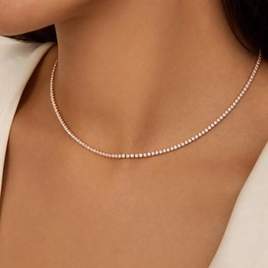 Classic Round Moissanite Diamond Tennis <b>Necklace</b> 925 Silver VVS Diamond Tennis <b>Chain</b> for Women Men Custom Fine Jewelry - Product Image 2