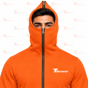 Sweat-shirt à capuche zippé intégral orange pour homme, coupe classique, en molleton de coton, avec poche avant, style décontracté pour l'automne, fermeture éclair intégrale. - Product Image 5