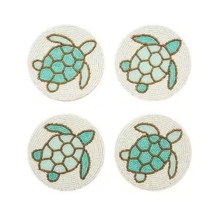 CRYSTAL CRAFT Wholesale Round Shaped Multi <b>Beaded</b> Embroidery <b>Coasters</b> Handcrafted glass Beads <b>coaster</b> From India Handmade Logo - Product Image 2