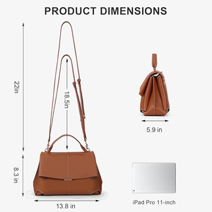 Bolso de Mano de Cuero Genuino para Mujer, Cierre de Solapa, Textura Saffiano Clásica, Dos Asas, Uso Diario, Elegante Bolso Marrón - Product Image 5