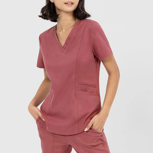 Blouses et Chemises d'Infirmière Personnalisées à Manches Courtes et Col en V, Uniformes Hospitaliers en Tissu Sergé, Polyester Spandex, En Stock, Vente en Gros - Product Image 1