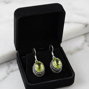 Peridot Dangle <b>Earrings</b> | Handmade Southwestern Statement Boho Western Jewelry. Oval Gemstone Handmade Drop Vintage Jewelry - Product Image 3