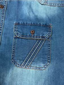Chemise en jean pour homme TRIBON SPORTS, manches longues, couleur unie, délavage moyen, coton respirant, coupe ajustée, col rabattu, surpiqûres décontractées - Product Image 5