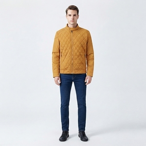 Men's <b>Quilted</b> Nylon Style Bomber <b>Jacket</b> Diamond <b>Pattern</b> Full Zip Casual Wear - Product Image 2