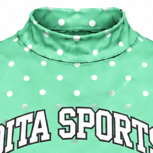 <b>Mint</b> <b>Green</b> Polka Dot Women Mock Neck Short Sleeve T Shirt Slim Fit Printed Casual Stretch <b>Top</b> Fashion Summer Wear Wholesale - Product Image 3