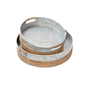 Bulk Modern Galvanized Food Serving <b>Tray</b> with Rope Handles Shape Kitchen Accessories Multi-Function Custom Size High Quality - Product Image 1