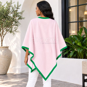 Poncho asymétrique Cosh International Sorority Sisterhood, bordure rose et verte, col rond, manches longues, fermeture boutonnée, toutes saisons - Product Image 5