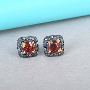 Garnet With Blue Sapphire Gemstone <b>Stud</b> <b>Earrings</b> In Handmade 925 Sterling <b>Silver</b> Raw <b>Stud</b> Fine <b>Earrings</b> Jewelry For Women's Wear - Product Image 1