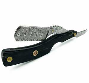 Rasoir de barbier pour homme IKZARSA avec lame en acier Damas, manche en corne de buffle noir, rasoir à lame unique pour le visage et le corps, usage professionnel - Product Image 2