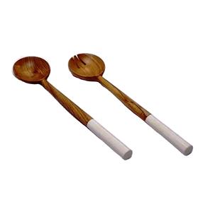 Natural White Resin <b>Wooden</b> Salad Server Set Natural <b>Wooden</b> with 2 Turners Sustainable Handmade <b>Utensils</b> - Product Image 1