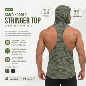 Camiseta sin mangas con capucha Racerback de talla grande para hombre, top de gimnasio, corte muscular, camuflaje, sin mangas, para culturismo - Product Image 3