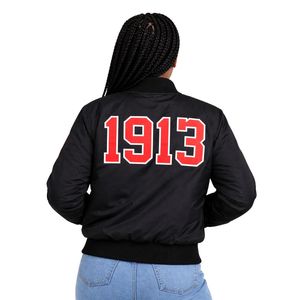 Giacca Bomber Nera Delta Sigma Theta per Donne, Vestibilità Comoda, Tessuto Premium, Abbigliamento Casual per Confraternite Greche - Product Image 2