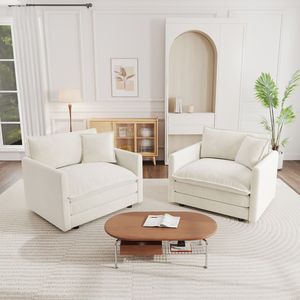 Set di 2 Poltrone di Lusso in Ciniglia Bianca con Cuscini Decorativi, Sedie Laterali di Alta Gamma per Soggiorno - Product Image 2