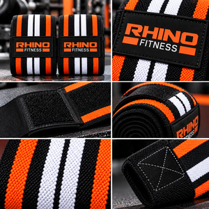 Bandes de maintien pour poignets Rhino Fitness en coton camouflage avec impression réfléchissante noir-orange, support pour haltérophilie, fermeture auto-agrippante - Product Image 6