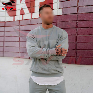 Highest Quality <b>Mens</b> Drop Shoulder Sweatshirt Bulk Loose Fit Plain Light Grey Crew Neck Heavy Fabric <b>Fleece</b> Pullover <b>Tops</b> - Product Image 6