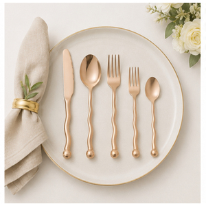 Handcrafted Luxury Wavy Handle Cutlery Set Undulating Sphere <b>Flatware</b> for Fine Dining and Modern Wedding Table Decor - Product Image 4