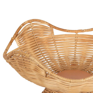 Artisanal Scalloped Rattan Pedestal <b>Bowl</b>, Handwoven Wicker Fruit Basket for Elegant Table Centerpieces - Product Image 4