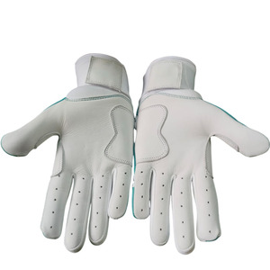 SAAR INDUSTRIES White Teal Original Leather Long Cuff Batting Gloves Breathable Eco-Friendly Lightweight <b>Hook</b> Loop Closure - Product Image 5
