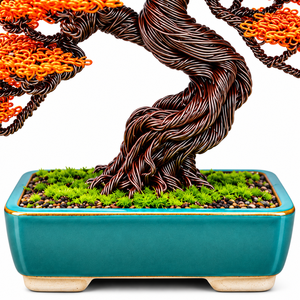 Bonsaï en fil métallique fait main avec des feuilles oranges dans un pot en céramique pour la décoration de la maison, du bureau et les cadeaux d'entreprise - Product Image 5