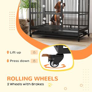 48\" Heavy Duty Dog <b>Crate</b> for XL and L Dogs Stable Large Cage with 4 Lockable Wheels Double Doors & Removable Tray - Product Image 5