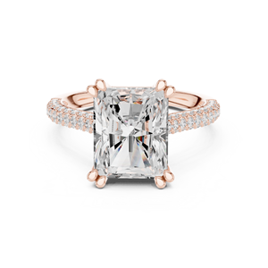 Anillo de Compromiso con Diamante Corte Radiante, Banda de Boda de Oro Rosa con Piedras Laterales, Joyería Nupcial para Mujer - Product Image 1