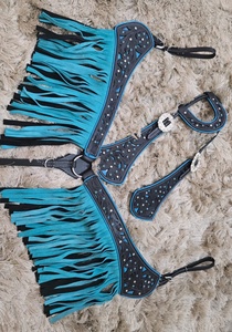 Ensemble d'Équipement Équestre en Cuir Véritable Léger avec Franges en Cristal Personnalisées, Comprend une Têtière, une Selle et une Sangle Poitrail, pour Chevaux Western Saisonniers - Product Image 6