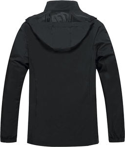 Men's <b>Black</b> Hooded Waterproof Windbreaker <b>Jacket</b> Regular Fit Zipper Closure Sporty Style Winter Outdoor Wear - Product Image 6