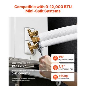 Set di tubi in rame per condizionatori Mini Split, 50 piedi, 1/4FT 3/8FT OD, con isolamento in PE bianco ispessito 3/8 e dadi svasati per sistemi HVAC - Product Image 4